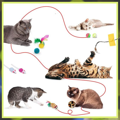 21 PCS Cat Toys Kitten Toys Set – Interactive Cat Tunnel with Feather Wand, Plush Mice, Crinkle Balls, Jingle Balls, Spring Toys – Indoor Play Set for Cats, Kittens, Rabbits, Puppies