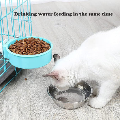 Love Dream Crate Dog Cat Bowls, Removable Stainless Steel Hanging Pet Cage Bowls Kennel, Food Water Feeder with Bolt for Puppy Birds 2 Pack with Silicone Sponge Dish Brush