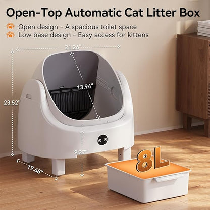 Automatic Litter Box App Control Self Cleaning Litter Box Odor Control＆Safety Protection for Multiple Cats with Garbage Bag, Cat Litter Mat and Fragrance Box