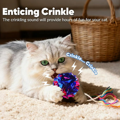 Crinkle Cat Toy Balls, 12Pcs 2.47'' Mylar Balls, Interactive Crinkle Ball, Colorful Paper Ball Chase Training Activity for Cats kitten Assorted Color, Chase Training Activity for Cats (12 Pack)