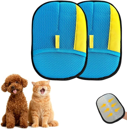 Electrostatic Gloves for Pet Hair Removal: Upgraded 2PCS Animal Fur Removal Tool for Dogs&Cats Efficient Reusable Pet Hair Remover for Couch Carpet Car Seat Clothing Quick Clean (2 pcs-Blue)