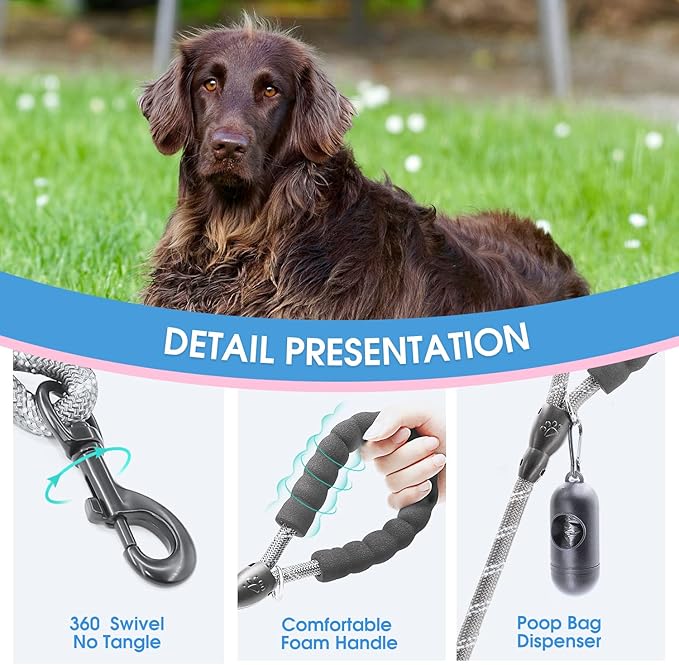 BAAPET 2/4/5/6 FT Dog Leash with Comfortable Padded Handle and Highly Reflective Threads for Small Medium and Large Dogs (4FT-1/2'', Grey)