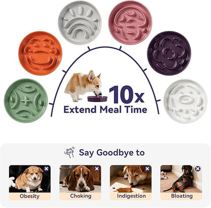 Ceramic Slow Feeder Dog Bowl - Maze Dog Bowl to Slow Down Eating - Feeding Dish for Fast Eaters - Ideal Food Control Dish for Medium to Large Breeds - 8.2 Inch - 1.8 Cups (180g) - Grey