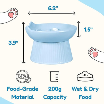 Unbreakable Raised Slow Feeder Bowl for Cats and Small Dogs, Elevated Cat Bowls, Detachable Slow Feede Bowl, Heavy Weighted, Non-Slip Feeder, Dry & Wet Food, Whisker Friendly (Blue; 6.2'')