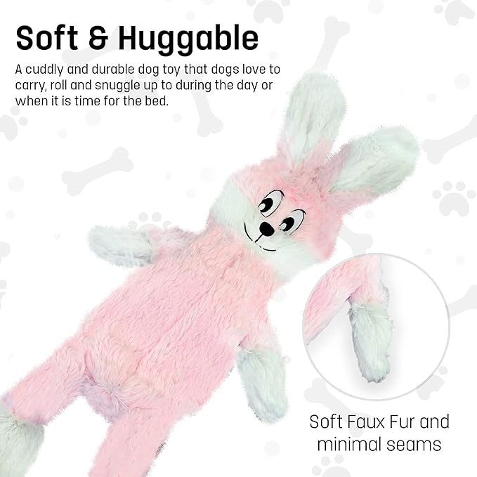 FGA MARKETPLACE Pink Rabbit Dog Toy Flat NO Stuffing NO Squeak, Funny Style Will Entertain Your Pet for Hours, Recommended for Small and Medium Dog 21 INCH Long
