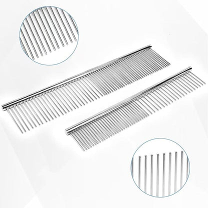 2PCS Metal Pet Combs,Different Spaced Rounded End Teeth Detangler Deshedding Comb for Dog,Cat,Pet