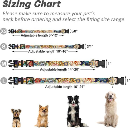 Reflective Dog Collar for Small Dogs, Cute Boho Adjustable Heavy-Duty Nylon Puppy Collar for Boy and Girl Female, Soft Pet Accessories with Quick Release Buckle, Colorful Mandala