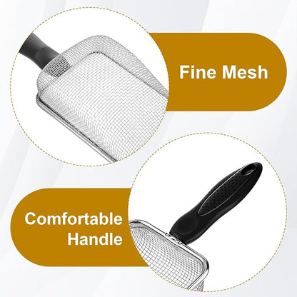 Stainless Steel Mesh Litter Shovel, Fine Mesh Metal Reptile Litter Cleaner Scooper, Black Non-Slip Handle Sifter for Lizard Substrate Reptile Terrarium Sand Waste