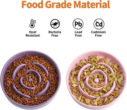 8.66 in Purple Dog Bowl Ceramic Slow Feeder for Medium Large Dogs,Elevated/Raised Slow Feeding Dog Food Water Dish Heavy Weighted,Puppy Bowl for Fast Eaters,Puzzle Eating Bowl Maze