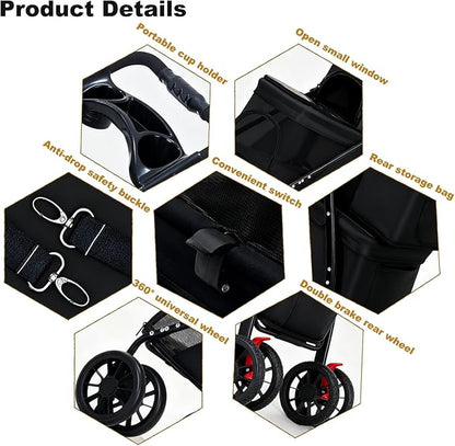 Double Dog Stroller for Medium Small Dogs and Cats Load-Bearing Up to 50lbs, Durable 360° Universal Wheels Lightweight One Hand Foldale Kittens Puppies Travel Stroller Cart(Double)