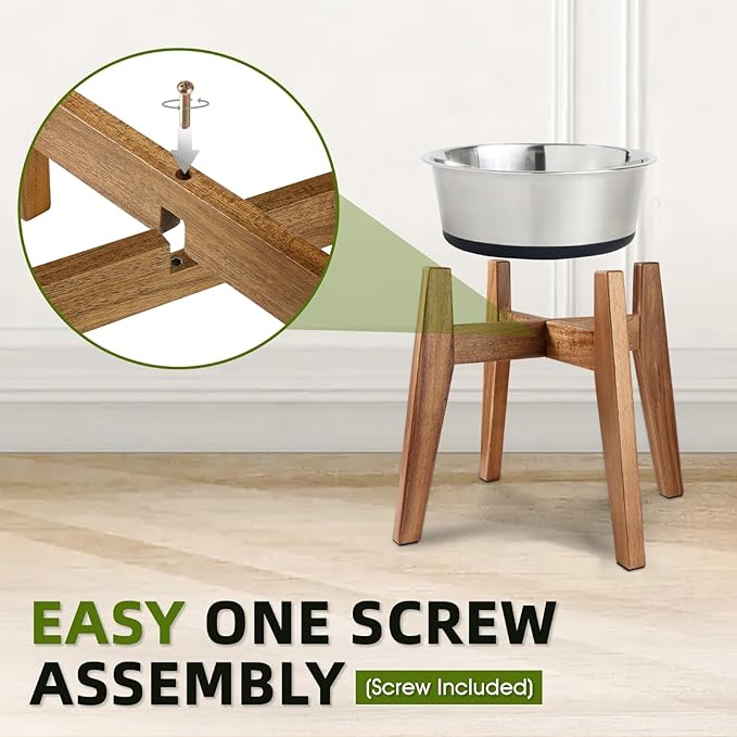 Elevated Dog Bowl Stand for Medium & Large Dogs, 11" Tall Raised Dog Bowl Stand Fits Up to 9" Bowls, Solid Acacia Wood Dog Bowl Holder, Single Elevated Dog Feeding Station (Stand Only)