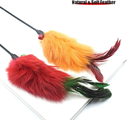 Cat Wands, 2 PCS Cat Feather Wands with Bell Cat Teaser Wand with Soft Furry Tai Interactive Cat Toys for Cat and Kitten