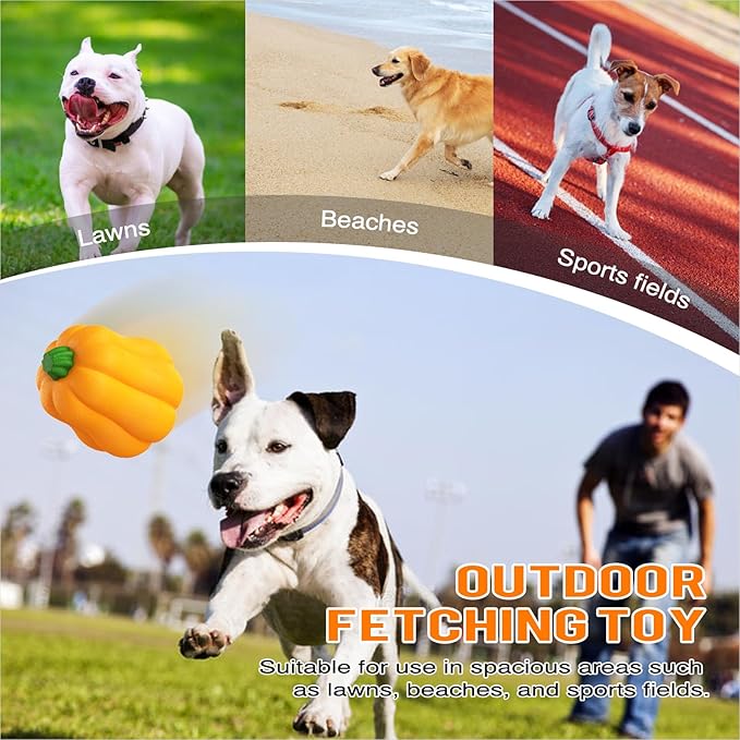 GOLDROC Pumpkin Squeaky Dog Toy for Medium & Large Breeds, Interactive Fetch & Chew Toy for Aggressive Chewers, Fun Halloween Theme for Playtime (Pumpkin)