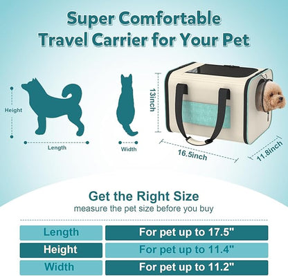 Small Dog Travel Carrier Bag - Soft Sided Pet Travel Carrier for up to 15LBS Small Dogs - Breathable and Comfortable for Car Trip Camping Outdoor Vet Hospital