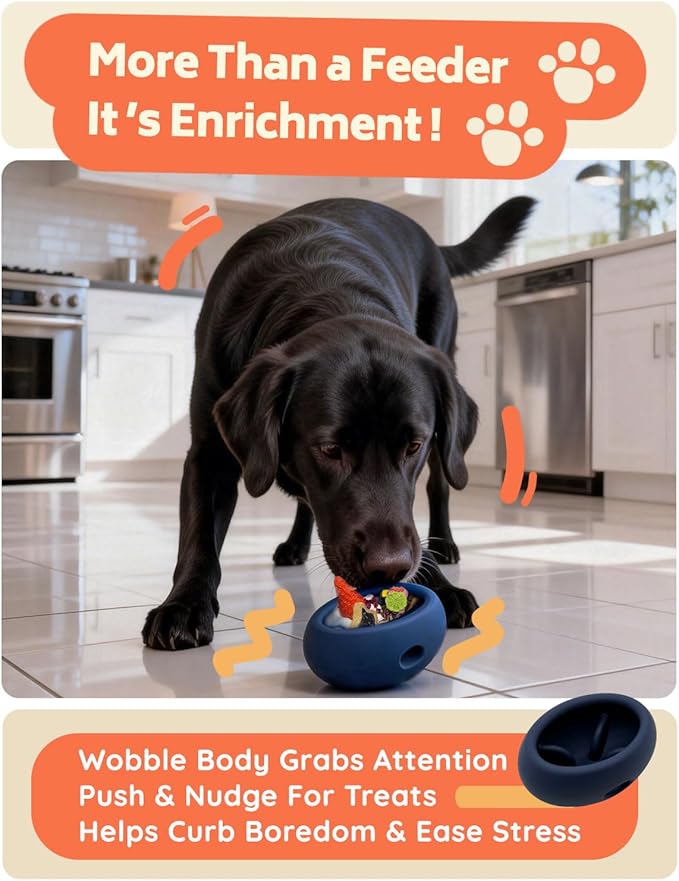 2-in-1 Dog Enrichment Toy & Slow Feeder - Interactive Freeze Licking Bowl and Treat Dispenser for Dogs, Relieves Boredom and Anxiety, Navy Blue