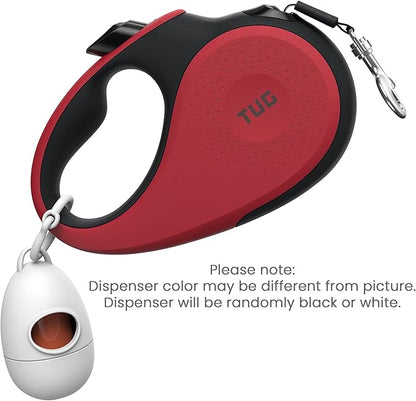 TUG 360° Tangle-Free Retractable Dog Leash with Waste Bag Dispenser (Small, Red)