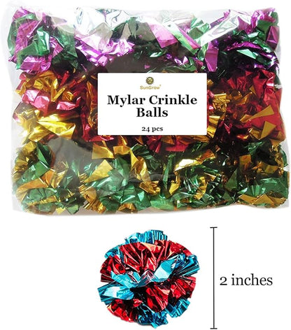 SunGrow 24 Pcs Ferret Mylar Crinkle Balls, 2" for Exercise to Keep Fit, Lightweight, Multicolor Shiny Foil with Crinkly Sound for Indoor Pet Cat, Kitten