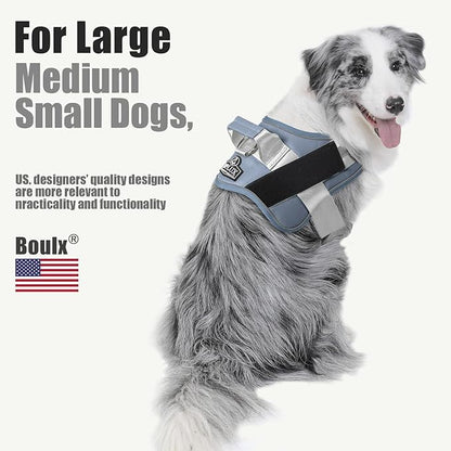 Bolux Dog Harness, No-Pull Reflective Dog Vest, Breathable Adjustable Pet Harness with Handle for Outdoor Walking - No More Pulling, Tugging or Choking (Blue, S)