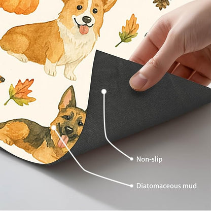 Fall Dog Pet Feeding Mat Autumn Pumpkin Design Food Mat for Dogs and Cats Non Slip Pet Bowl Mat with Cute Puppy Pattern Seasonal Mat for Cat Food and Water Bowls Home Kitchen 24" x 16"