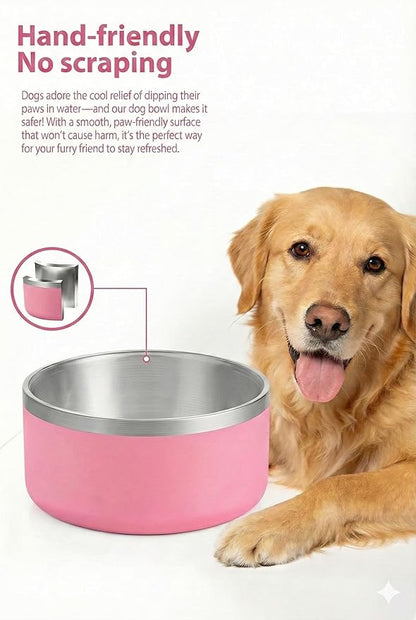 Dog Bowl, Stainless Steel Dog Bowls for Food and Water, Metal Pet Feeding Bowl with Insulated Non-Slip Quiet Bottom, Easy to Clean, Dishwasher Safe, 64oz,8 Cup | Pink