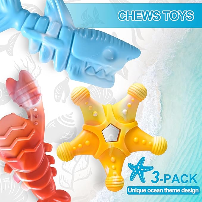 NEZIN Dog Chew Toys, Indestructible Dog Toys for Aggressive Chewers, Tough Dog Toys, Durable Dog Chew Toys for Large Medium Breed, Interactive Dog Toys with Real Beef Flavor (Mix 3 Pack)
