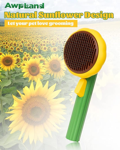 Cat Brush for Shedding, Sunflower Cat Brushes with Gentle Bristles and Release Button, Gentle Self Cleaning Pet Brush for Indoor Cats and Dogs Daily Grooming Tool During Shedding Season