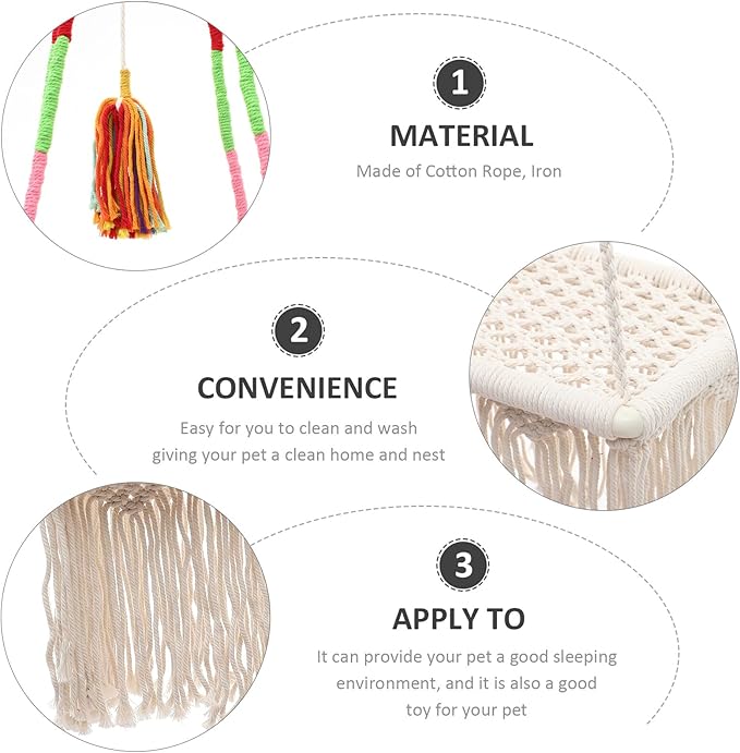 Hanging Cat House Macrame Cat Hammock Bohemian Style Wear-Resistant Indoor Pet Bed for Kittens
