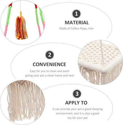 Hanging Cat House Macrame Cat Hammock Bohemian Style Wear-Resistant Indoor Pet Bed for Kittens