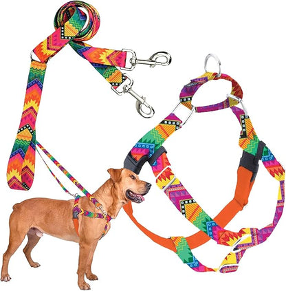 2 Hounds Design - Freedom No-Pull Harness & Training Leash in Multi-Color | Dual Leash Loops, No Pulling on Walks | Lined to Prevent Chaffing | for Large Sized Dogs (Size M, Chest 24”- 28”)