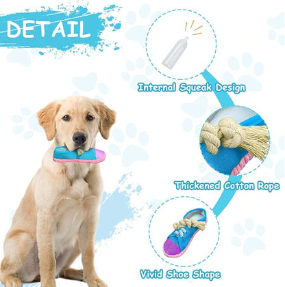 WishLotus Dog Squeaky Toys, Shoes-Shaped Dogs Chew Toys Tear-Resistant Dogs Plush Toys for Teeth Grinding & Relieve Boredom for Dog Gifts (Blue)