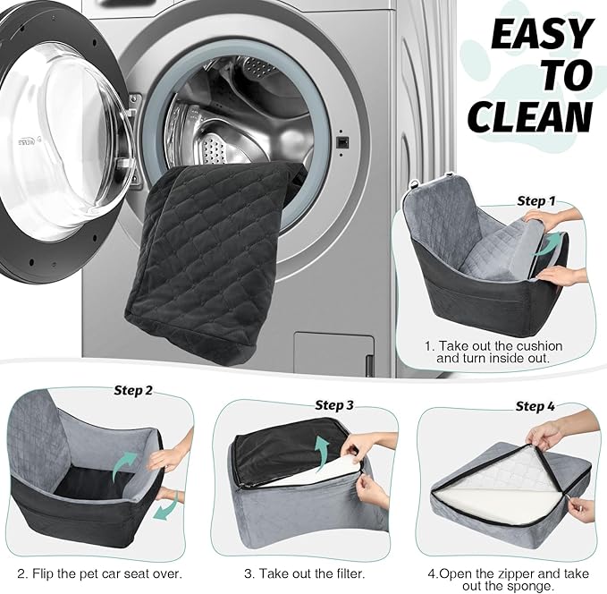 Lealchum Dog Car Seat for Medium Dogs Up to 40lbs,Fully Detachable and Washable,Memory Foam Covered Soft Fabric,Easy to Install with Adjustable Straps,Anti-Slip Base,2 Side Pockets(Black/Grey,Medium)