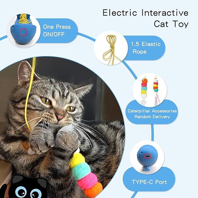 Puffluv Interactive Cat Toy for Indoor Cats, Automatic Electric Flying Bird Feather Wand Toy,Hanging Feather Wand with Stretch Cord, Rechargeable Teaser for Kittens and Adult Cats Play,Yellow