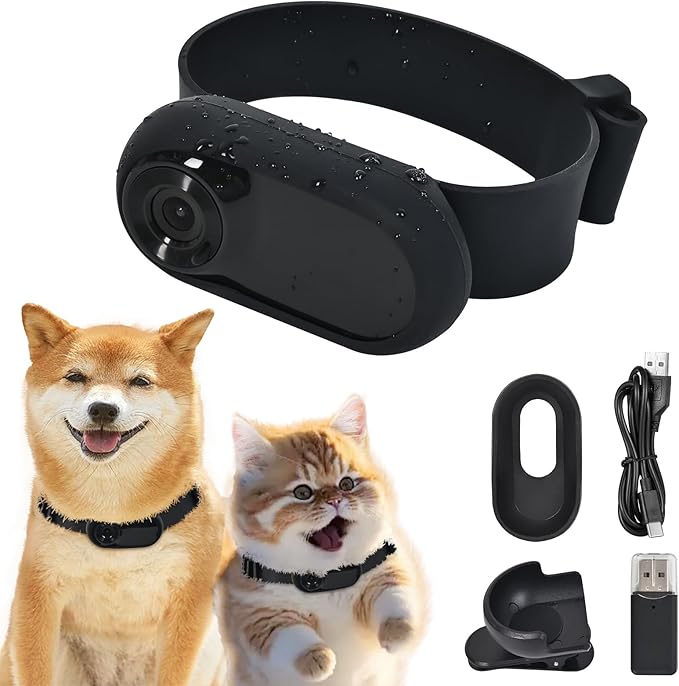 1080p HD Cat Dog Pet Camera Collar with Video Recording Sports Camera Baby Monitor No WiFi Indoor/Outdoor All Activities Pet Supplies and Monitors Gift, Birthday Gift Black