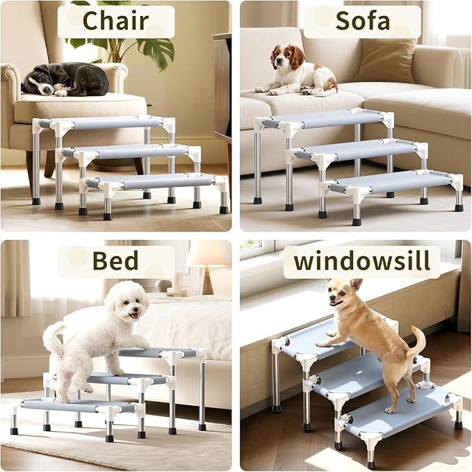 13 Inch Dog Stairs - 3 Tiers Non-Slip Dog Steps for Small Dogs, Cats & Senior Pets, Joint-Friendly Pet Steps for Bed Sofa Car, Stable Anti-Skid Bottom Pet Ladder