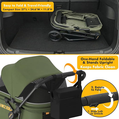 PAWZIDEA Large Dog Stroller up to 80 lbs, No-Zip 180° Reversible Canopy Lockable, Lightweight Pet Stroller for 2 Medium Dogs, One-Hand Foldable, Low-Entry, All-Terrain Jogger Wheels, Storage Organizer