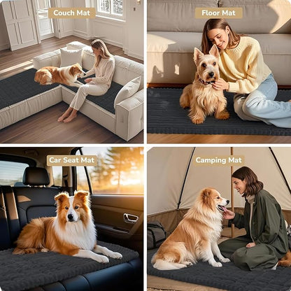 Dog Bed Mat for Car Backseat Extender, Non-Slip Pet Bed Mat for Car Back Seat Protector Cover, Furry Dog Couch Cover, Washable Travel Dogs Bed for Cars, SUVs, Sedans. (51" x 24") (Black, M)