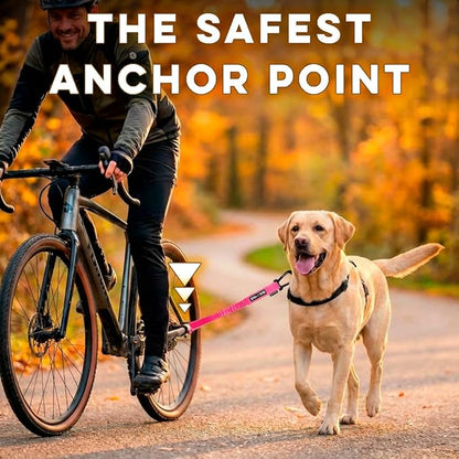 BIKE AND DOG - Dog Leash and Harness for Bicycle, Harness with 3 Rings, 2 are Sides, Includes 2 Special Cable Ties for Bicycle. Patented. (Fluorescent Pink, Leash)