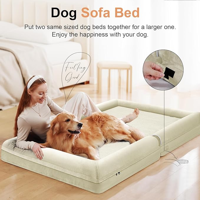 Large Dog Bed Orthopedic Washable: Beds Bolster XXL Bed Big XLarge Dogs Egg Crate Foam Sofa Couch Waterproof Removable Cover - Beige