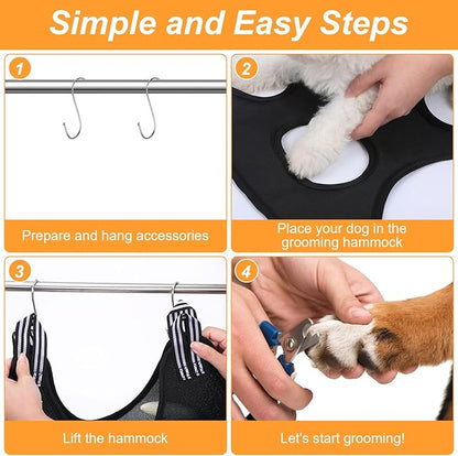 Dog Grooming Hammock - Breathable Dog Nail Trimming Hammock - Hanging Harness with S Hooks for Cats and Small Dogs Nail Trimming, Bathing, Brushing