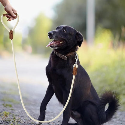 Mile High Life Leather Dog Leash, Heavy Duty Strong Genuine Leather Handle Rope Leash Soft and Comfortable for Small Medium Large Dogs (Cream White, 60 Inch)