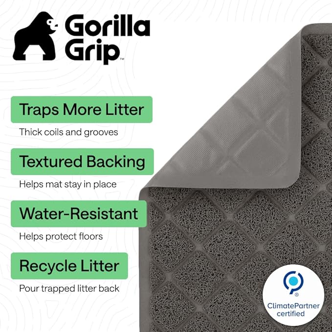 GORILLA GRIP Cat Litter Box Mat, Water Resistant, US Designed Kitty Litter Trapping Mats, Easy to Clean, Scatter Control, Less Mess and Clean Floors, Kitten Supplies for Indoor Cats, 30x20 Dark Gray
