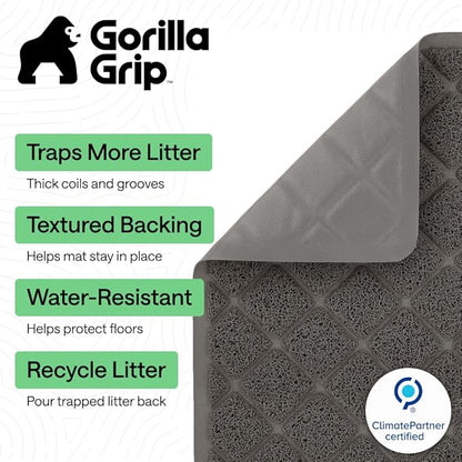 GORILLA GRIP Cat Litter Box Mat, Water Resistant, US Designed Kitty Litter Trapping Mats, Easy to Clean, Scatter Control, Less Mess and Clean Floors, Kitten Supplies for Indoor Cats, 30x20 Dark Gray