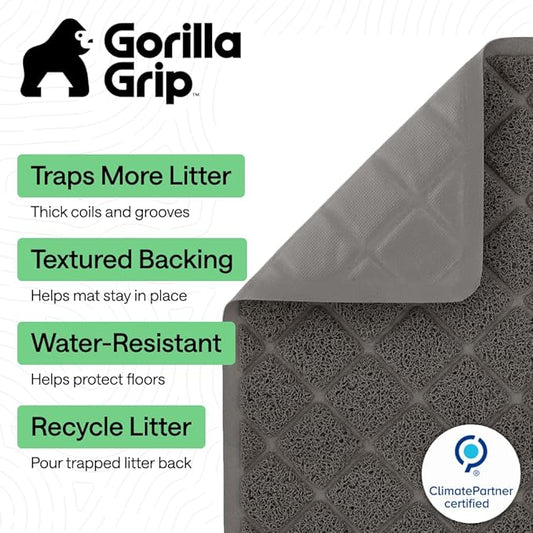 GORILLA GRIP Cat Litter Box Mat, Water Resistant, US Designed Kitty Litter Trapping Mats, Easy to Clean, Scatter Control, Less Mess and Clean Floors, Kitten Supplies for Indoor Cats, 30x20 Dark Gray