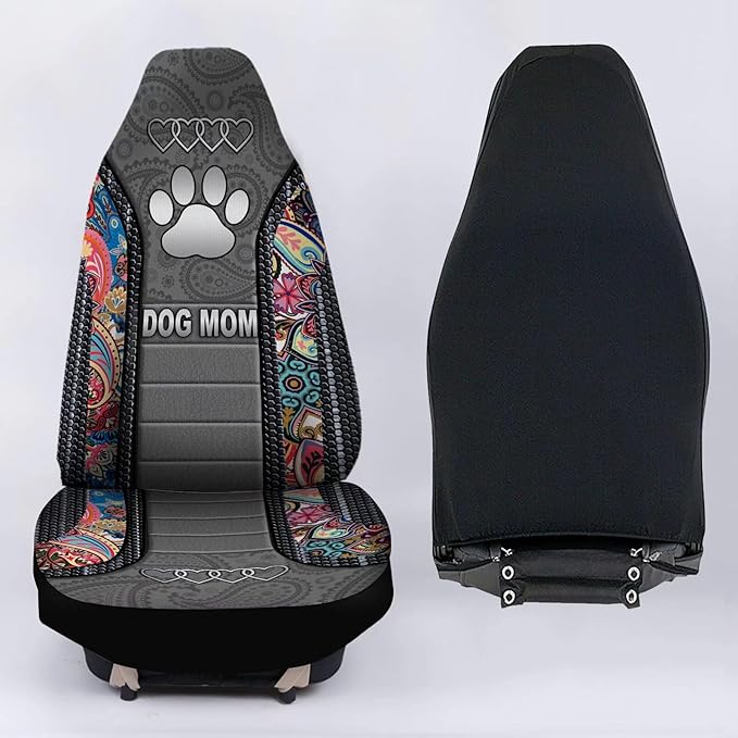 Dog Mom Paw Boho Floral Print Car Seat Covers, Waterproof Soft Universal Fashionable Car Seat Cushion Cover, Fit for Almost Vehicle