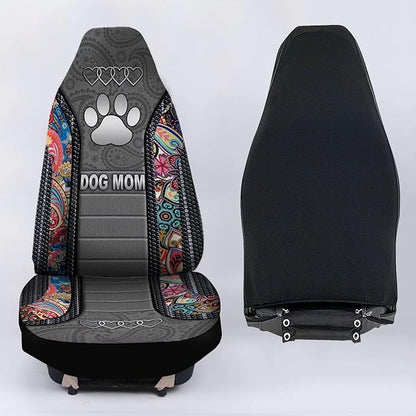 Dog Mom Paw Boho Floral Print Car Seat Covers, Waterproof Soft Universal Fashionable Car Seat Cushion Cover, Fit for Almost Vehicle