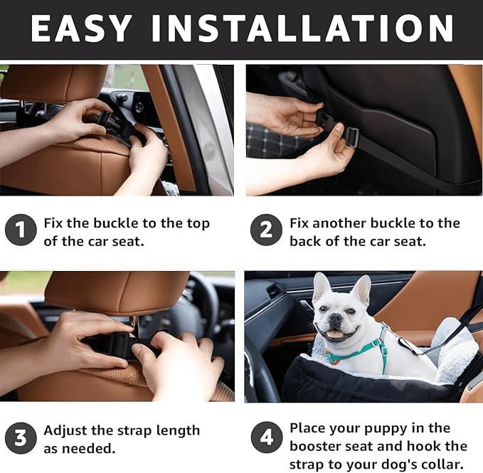Oiilores Dog Car Seat for Small Dogs,Washable Pet Booster Seats for Car with Clip-On Safty Leash, Reversible Puppy Carseat with Storage Pockets, Travel Carrier Bed for Dogs Under 25 lbs, Grey