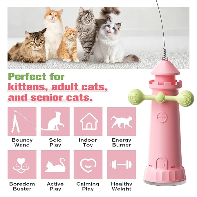 Cat Interactive Chase Toys for Indoor Cats, Enhanced Suction Cup Cat Teaser Wand, Kitty Enrichment Toy Weight Loss Exercise Toy for Kitten Adult Cats Boredom Relief Keep Them Busy