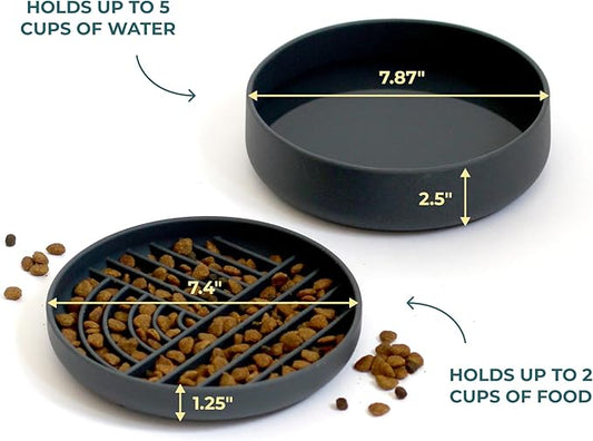 Slow-Feeder & Water Bowl Set by The Dog Tale | Food-Grade Silicone Dog Bowls, BPA-Free, Dishwasher Safe, Freezer Safe (Midnight)