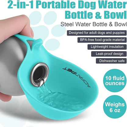 Portable Dog Water Bottle 10oz Stainless Steel Travel Dog Water Dispenser with Bowl No-Spill Puppy Water Bottle for Walking Hiking Small Dog Water Bottle