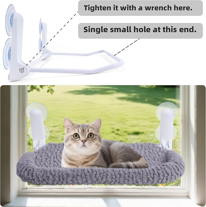 Cat Window Perch with Cushion Rim, Easy Install Bracket, Portable Wall Hammock for Indoor Cat, Grey